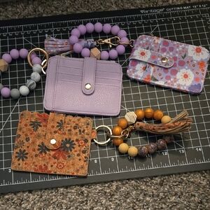 Floral and Purple Card Holder Set with Beaded Keychains